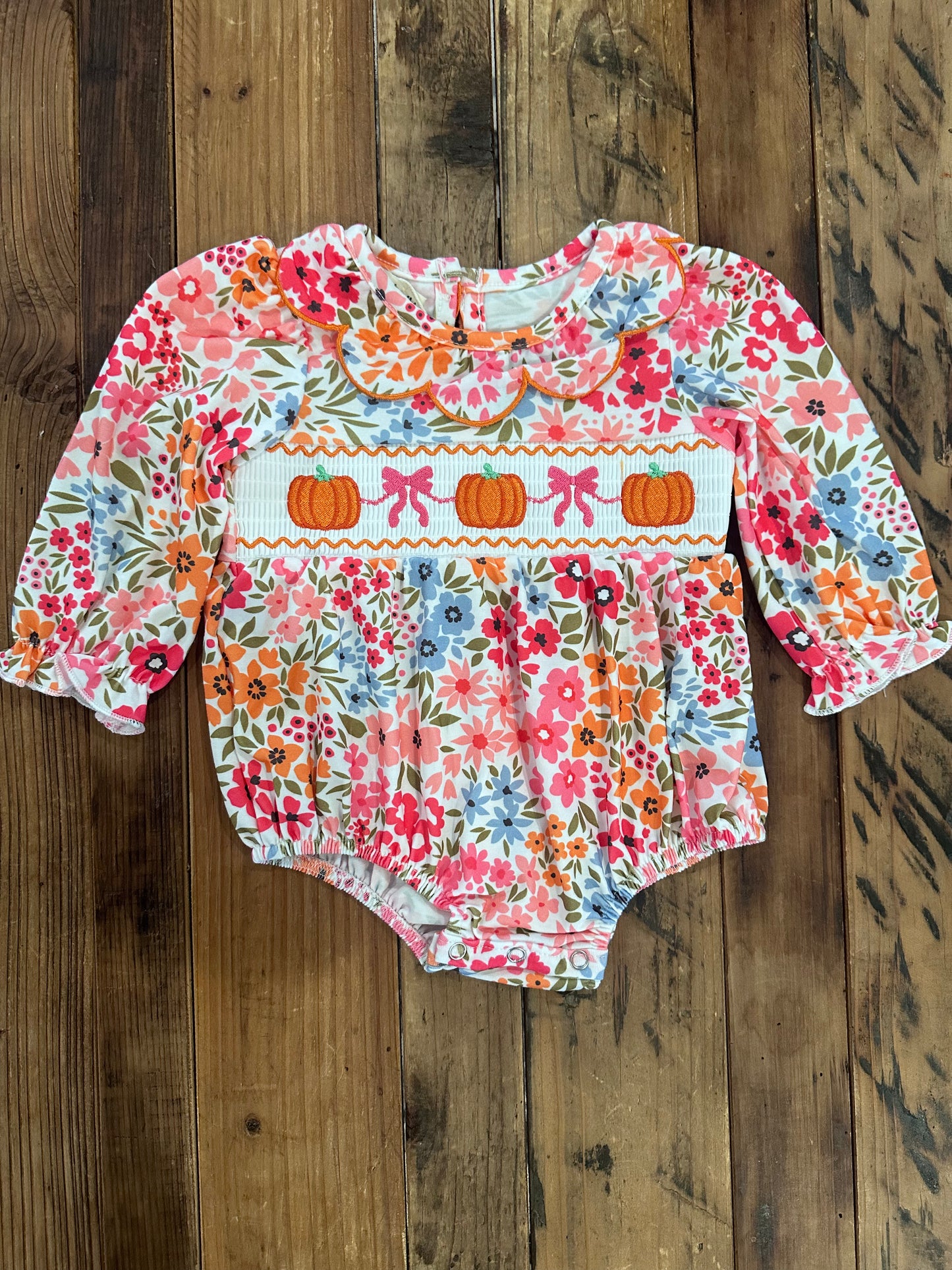 Smocked Floral Pumpkin Romper