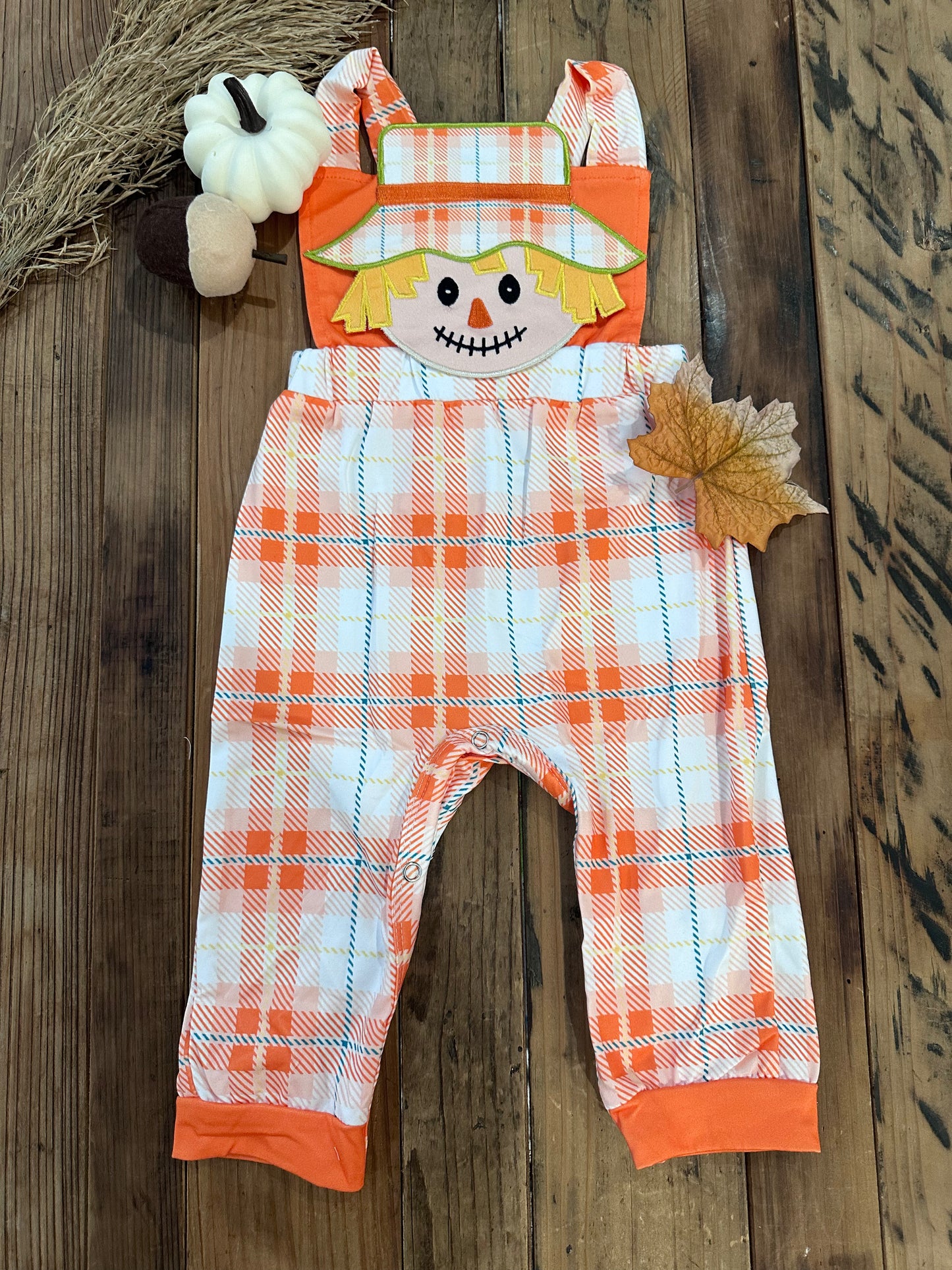 Orange Plaid Scarecrow Romper