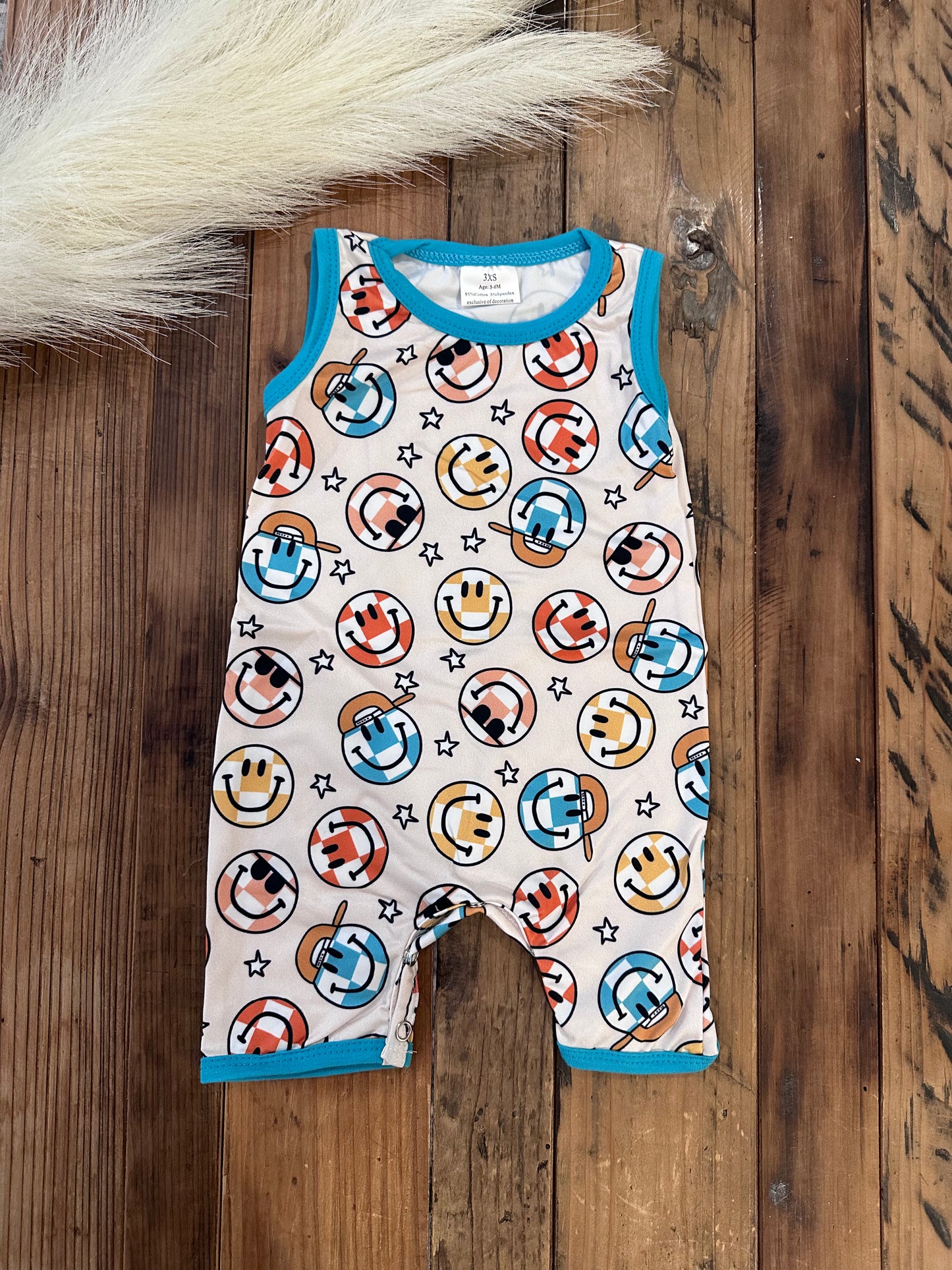 Smiley Face Checkered Romper