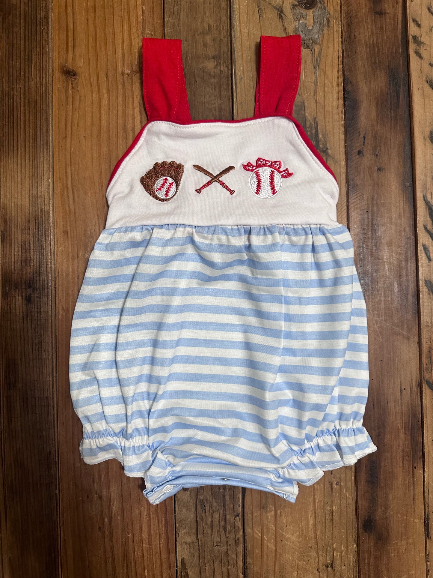 Blue Striped Girls Baseball Romper