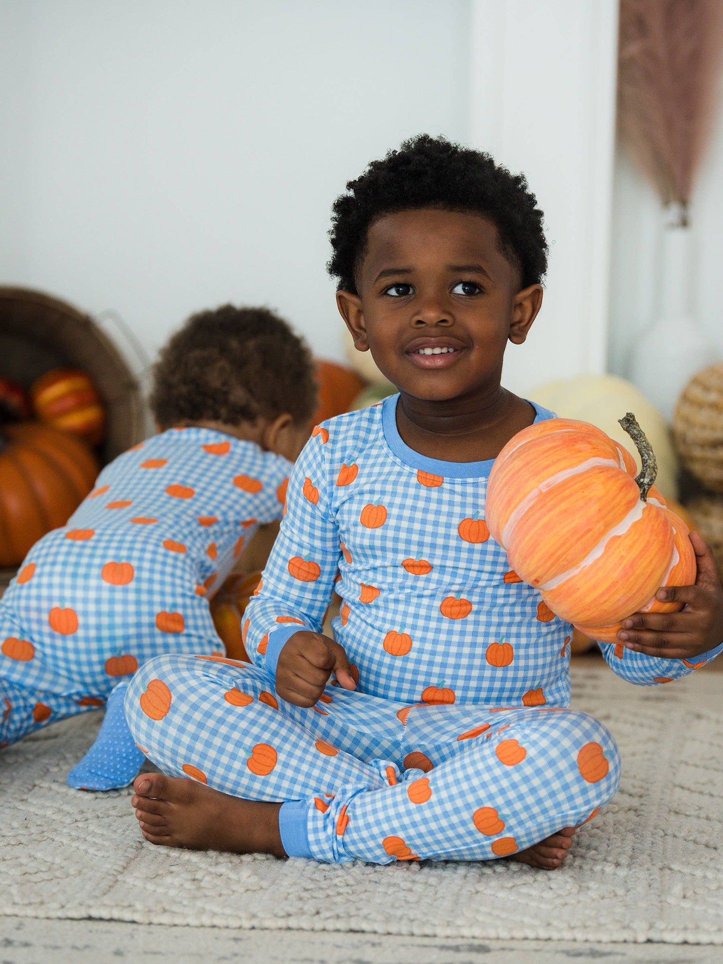 Pumpkin Patch Gingham Long Sleeve Bamboo Pajamas