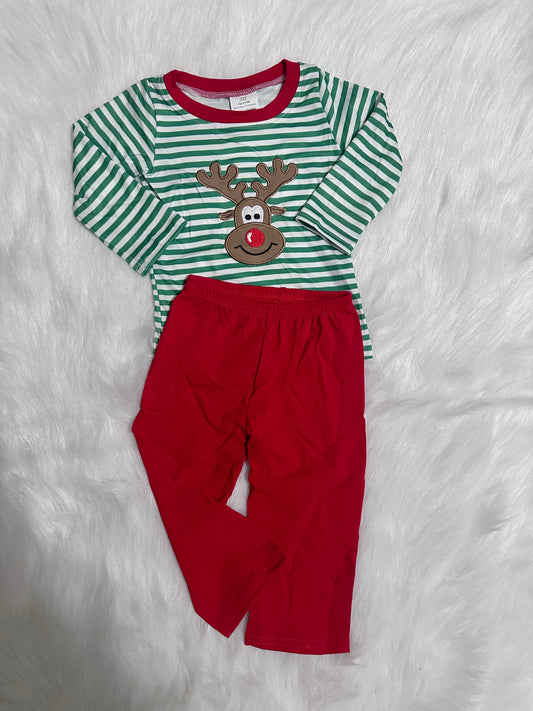 Green Striped Reindeer Set