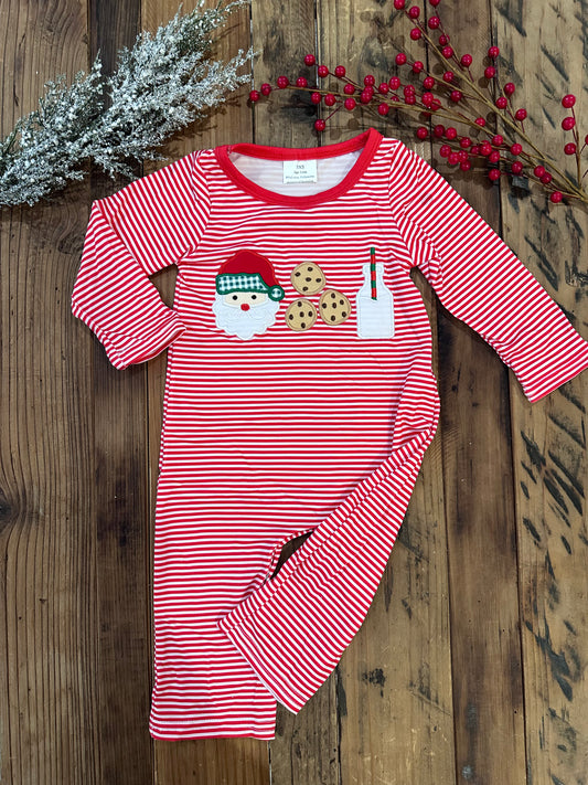 Boys Striped Santa's Milk & Cookies Appliqué Romper