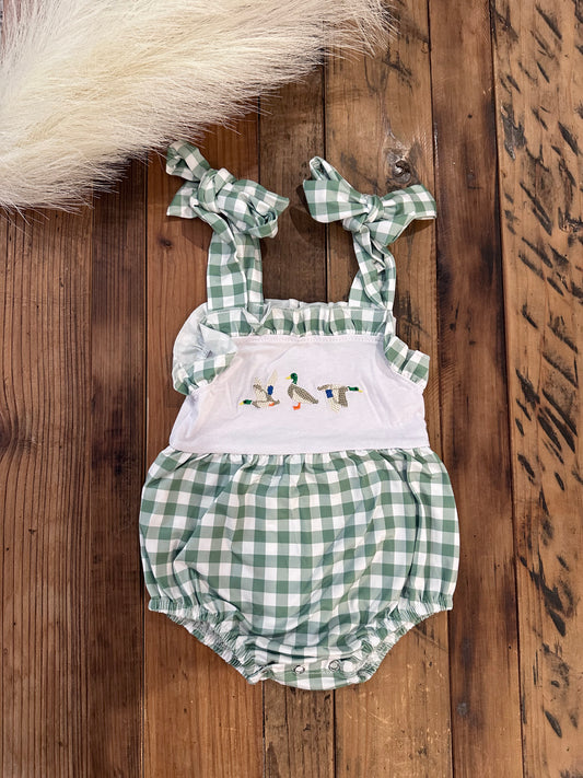 Baby Girls Green Checkered Duck Bubble