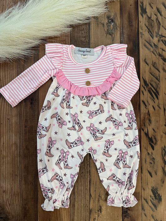 Baby girls pink boots romper