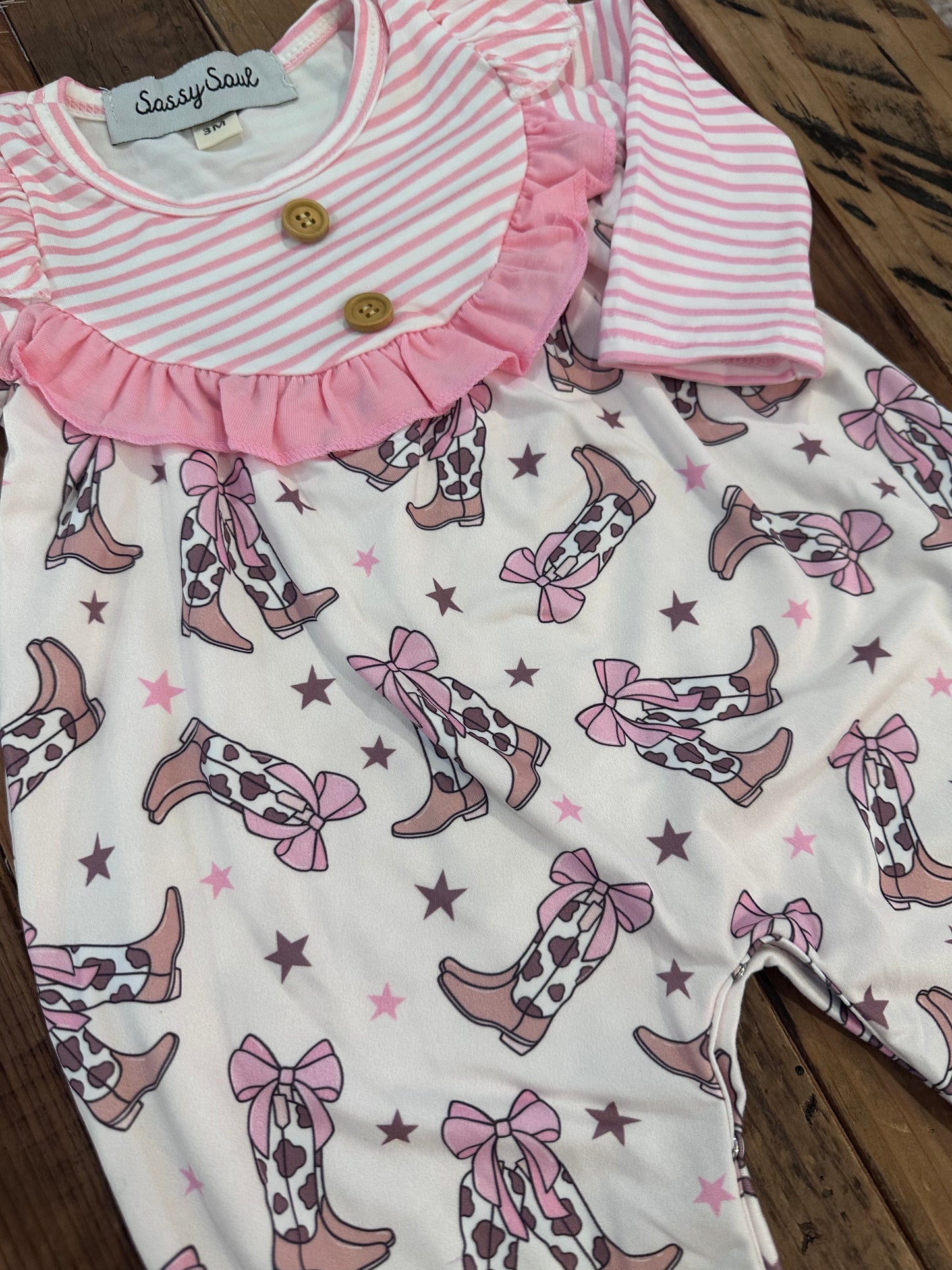 Baby girls pink boots romper