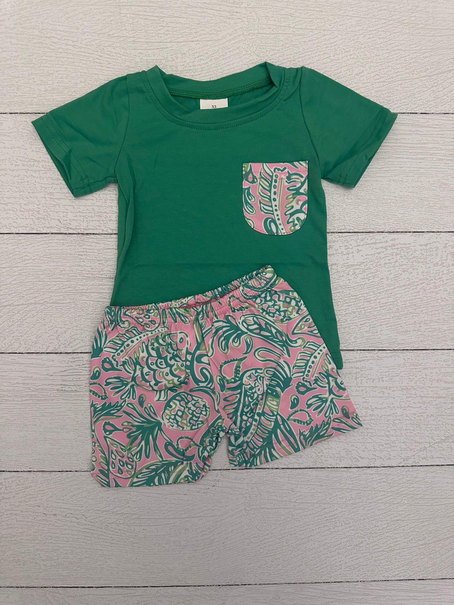 Green and Pink Shorts Set