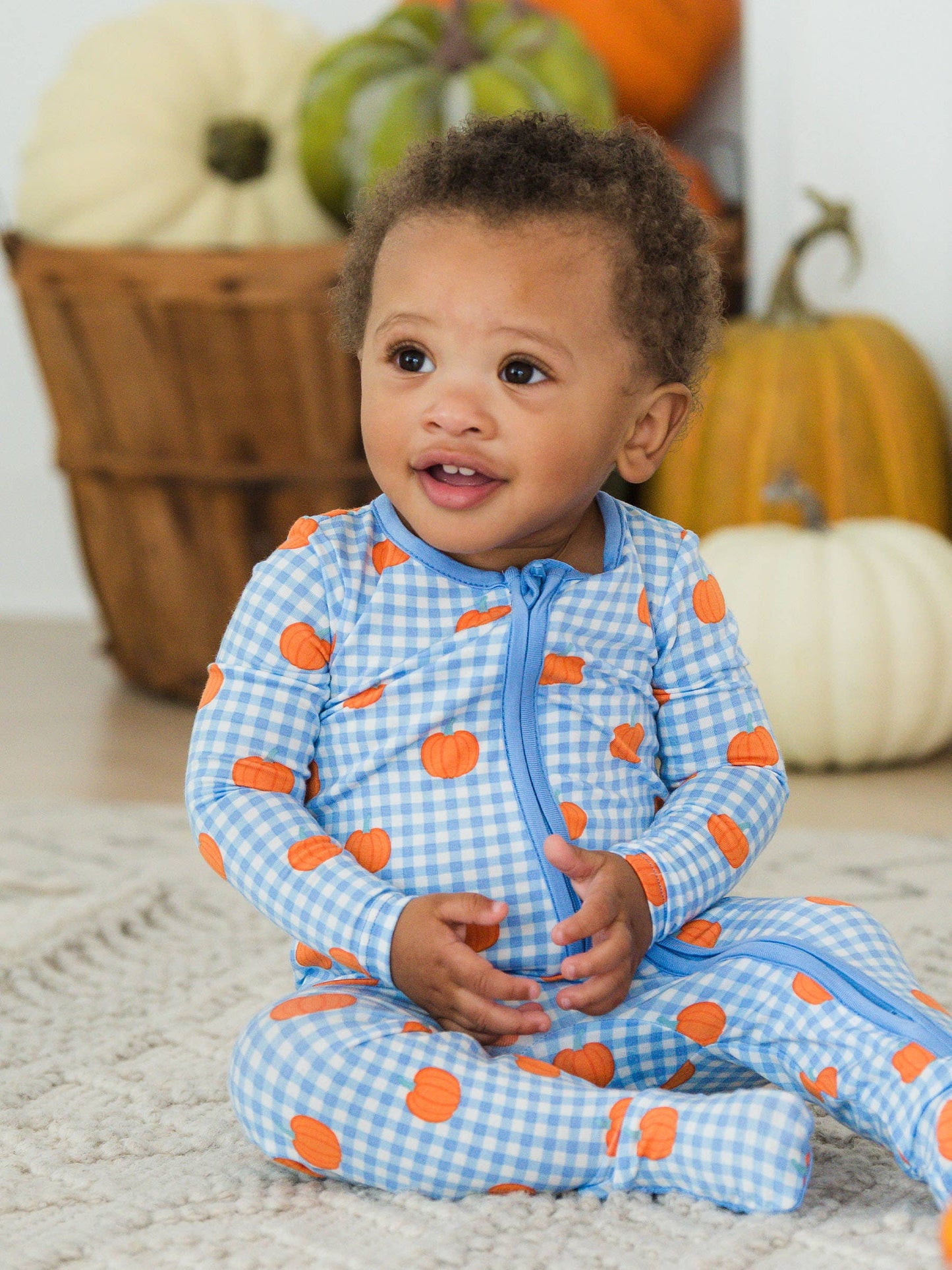Pumpkin Patch Gingham Footed Bamboo Sleeper